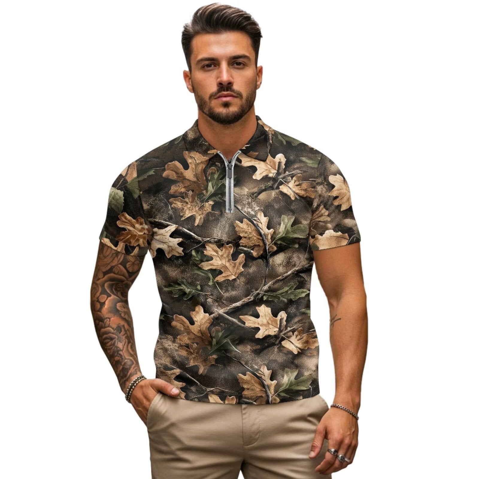 HUIACONG Blue Camo Mens Golf Short Zipper Shirt Size L Polyester