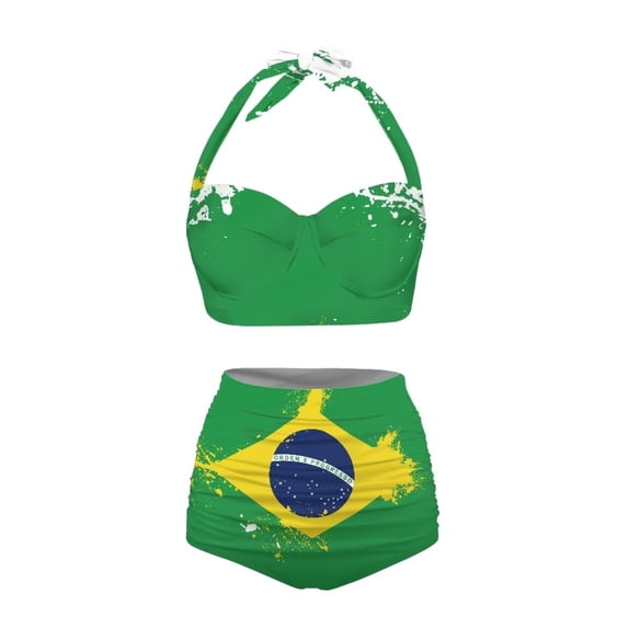 HUIACONG Jamaican Flag Bikini Set for Women Two Piece Halter High Cut Swimsuit Sexy Ruched High Waisted Bathing Suit-XS-2