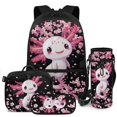 thumbnail image 1 of HUIACONG Kids Backpack 4-IN-1 Set Black Sakura Axolotl 17 Inch for Boys Girls Age 8-12 Lightweight School Backpack with Detachable Lunch Box Pencil Case Water Bottle Holder, 1 of 7