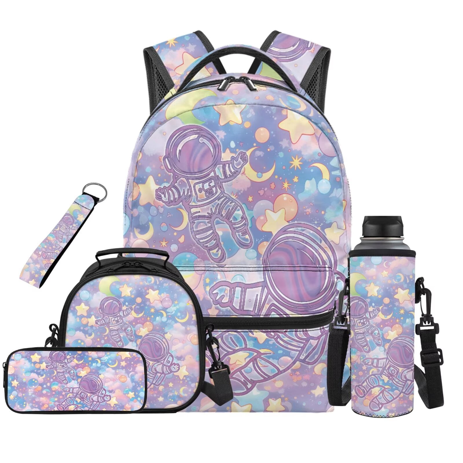 HUIACONG Kids Backpack and Lunch Box Set 5Pcs, Cute Pastel Astronaut ...