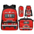 thumbnail image 1 of HUIACONG Kids Backpack Set 4-IN-1 Red Fire Truck Front with Quick-Attach Lunch Bag Pencil Case Water Bottle Holder for 6-8 Boys Girls Lightweight Spinal Support School Bag, 1 of 7
