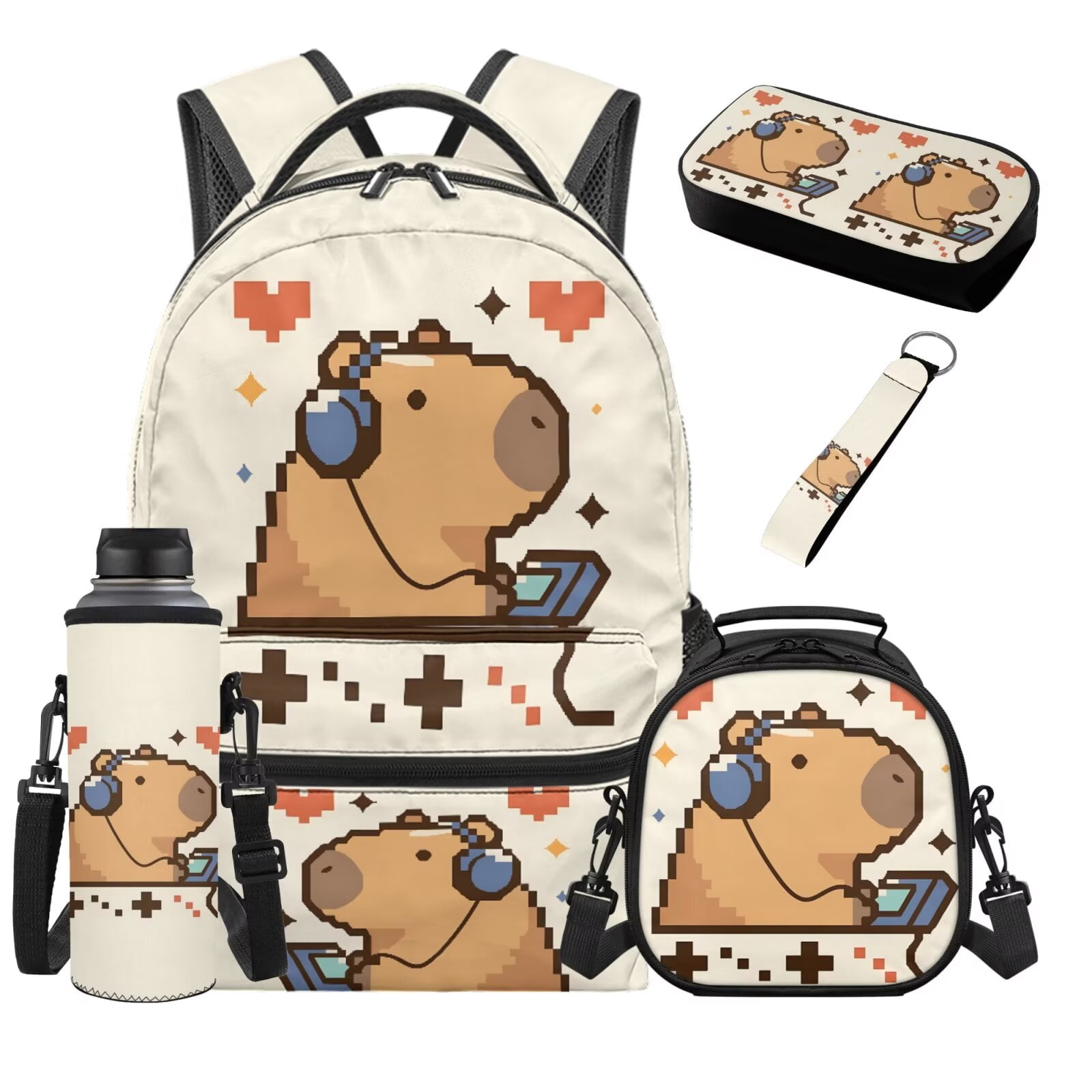 HUIACONG Kids Backpack and Lunch Box Set 5Pcs, Capybara School Bag with ...