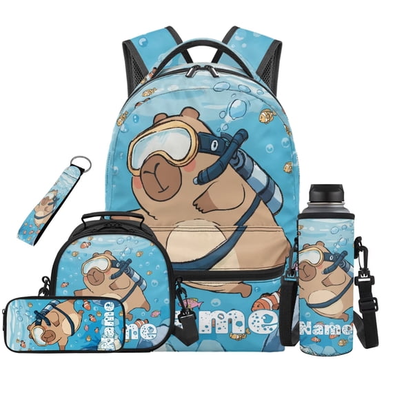 HUIACONG Kids School Backpack and Lunch Box Set 5Pcs, Cosmic Wolf School Bag with Pencil Pouch, Water Bottle Holder, Keychain for Girls Boys Ages 6-12