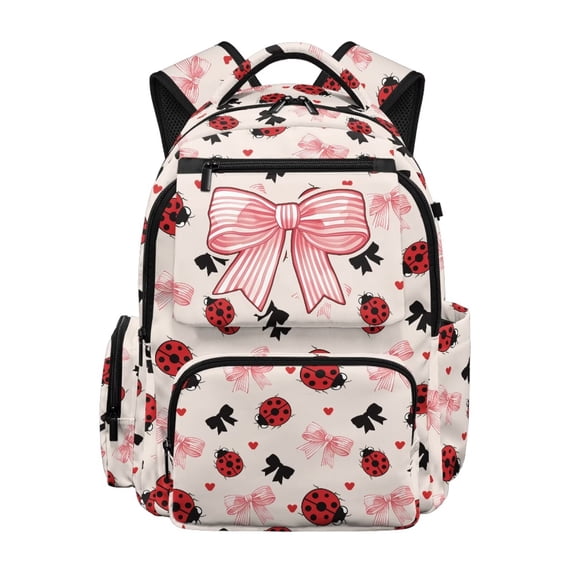HUIACONG Ladybug Bow School Backpack for Boys Girls Ages 6-18 Water Resistant Multi Pocket Padded Adjustable Straps Large Capacity Bookbag for Elementary Middle High School Daily Use