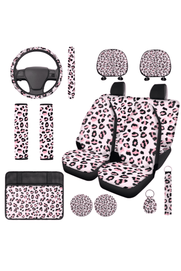Leopard Print Car Interior Accessory Kit, with Car Armrest Protection Cover Car Seat Covers, Compatible with Cars Vans