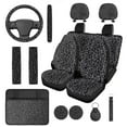 thumbnail image 1 of HUIACONG Leopard Print Car Seat Cover Full Set for Women Black Cheetah Print Car Accessories with Steering Wheel Cover Armrest Cover Seat Belt Pads Headrest Cover Coasters Keychain 14 Pcs, 1 of 8