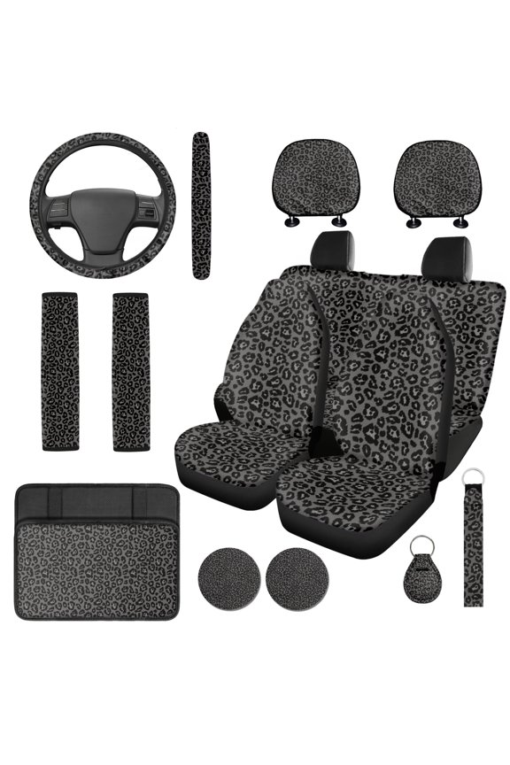 Leopard Print Pattern Car Interior Accessory Kit, with Steering Wheel Cover Car Water Cup Holder Coaster, Compatible with Small Car Vehicles