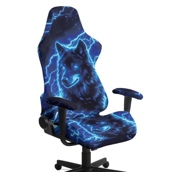 HUIACONG Lightning Wolf Computer Chair Seat Slipcovers Anti-Slip Office Desk Chair Cover with 2 Pieces Armrest Covers Cat Scratch Proof Gaming Chair Covers Set