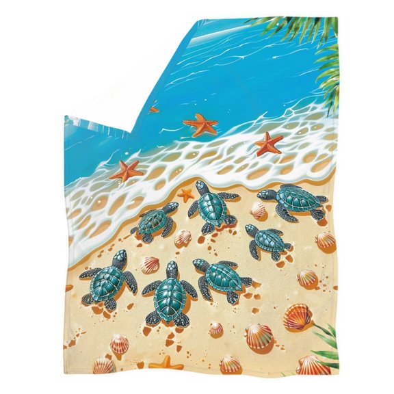 HUIACONG Lightweight Coral Fleece Blanket for Couch Backpacking Living Room, Polyester Portable Soft Touch Coral Fleece Sofa Throw Blanket, Beach Turtle