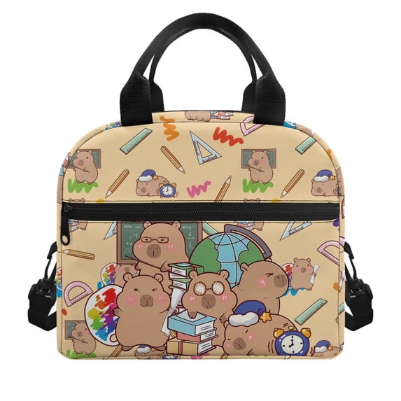 HUIACONG Lightweight Lunch Bag for School Picnic, Aluminum Film Material Easy To Carry Insulated Lunch Tote, Capybara School Pattern
