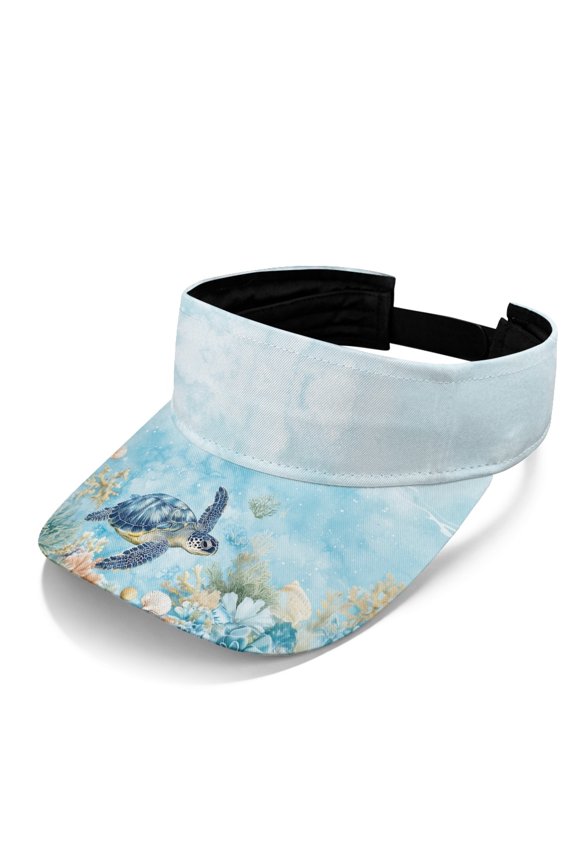 Lightweight Open Top Visors for Beach Tennis, Polyester Fabric Adjustable Sun Visor Cap, Turtle