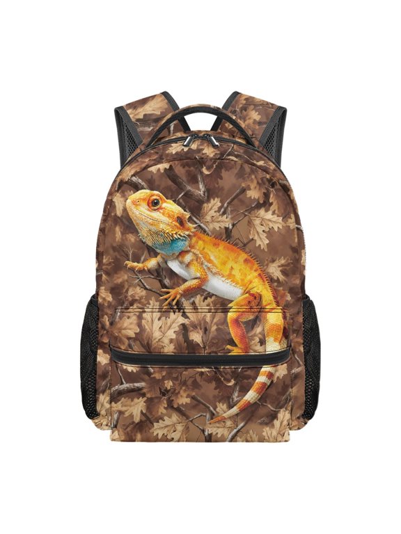 Lizard Pattern School Backpack, Polyester Waterproof Bookbag Multiple Zipper Pockets School Bag for Outdoor Activities Travel