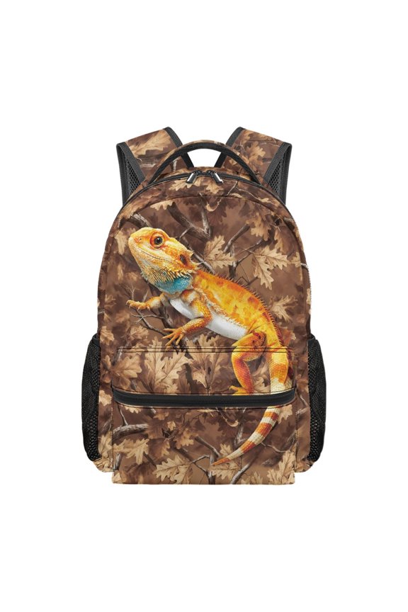 Lizard Pattern School Backpack, Polyester Waterproof Bookbag Multiple Zipper Pockets School Bag for Outdoor Activities Travel