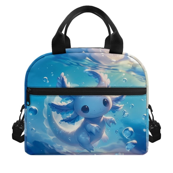 HUIACONG Lunch Bag with Cute Axolotl Pattern, Insulated Lunch Tote with Aluminum Film Material, Durable Easy Clean Bag for Hiking Camping and Kids Daily Use