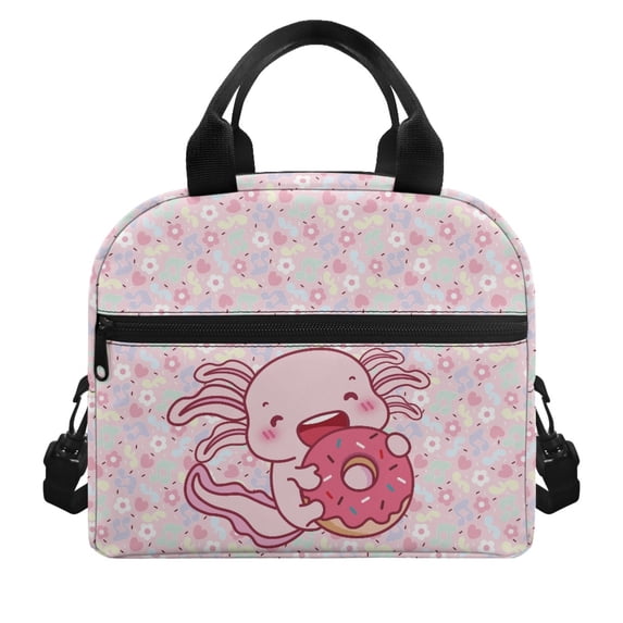 HUIACONG Lunch Bag with Cute Axolotl Print, Insulated Lunch Cooler Bag Made of Aluminum Film Material, Lightweight Soft Carrier for Office Hiking and Outdoor