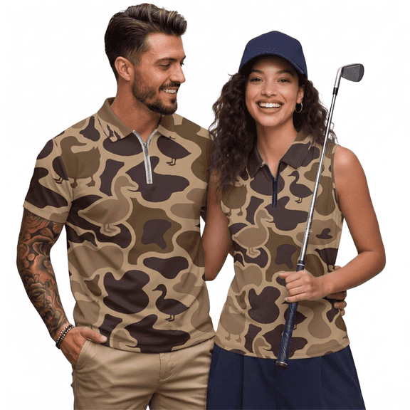 HUIACONG Matching Golf Shirts for Couples Funny Duck Camo Womens Golf Shirt Sleeveless Quarter Zip Pullover Women Active Wear Matching Hawaiian Outfits for Couples Woman XL