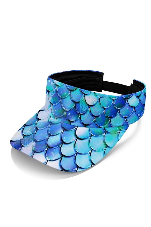 Mermaid Scale Print UV Protection Sun Visor Cap, Polyester Fabric Breathable Sun Visor Hat Adjustable Empty Top Cap for Women