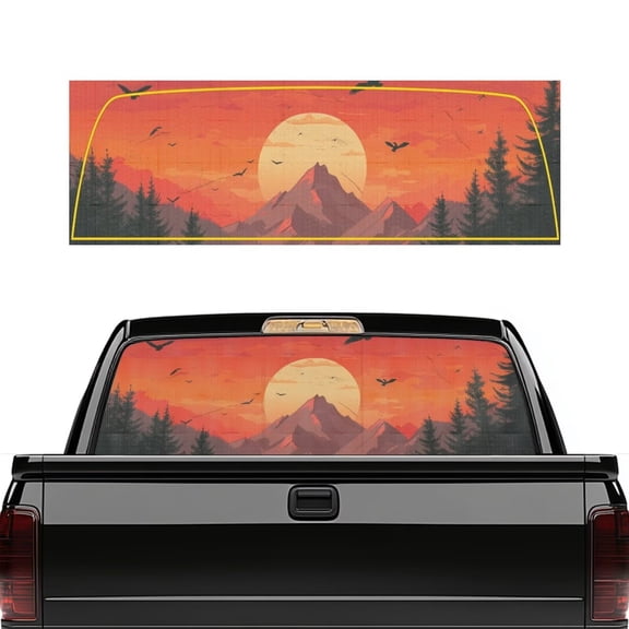 HUIACONG Mountain Back Window Decal Sunset Back Window Decals Trucks 66 x 22 inch Truck Rear Windows Perforated Decal Wrap Fit Most Pickup Trucks SUV Universal