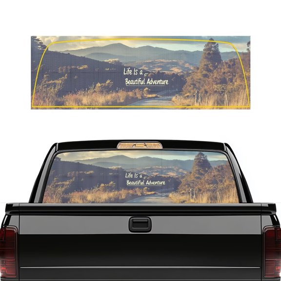 HUIACONG Mountain Pickup Car Window Stickers Forests Rear Window Decal Full Window Coverage Truck Rear Windows Decals Perforated Windows Film Decal Suitable for Most Pickup Trucks