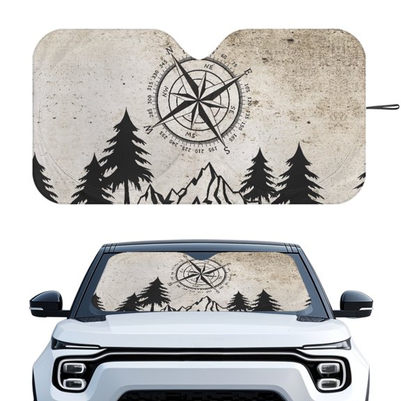 HUIACONG Mountain Tree Car Windshield Sun Shade, Heat Protection UV Protector Foldable Car Windshield Sunshade for Universal Fit Large Vehicles Trucks