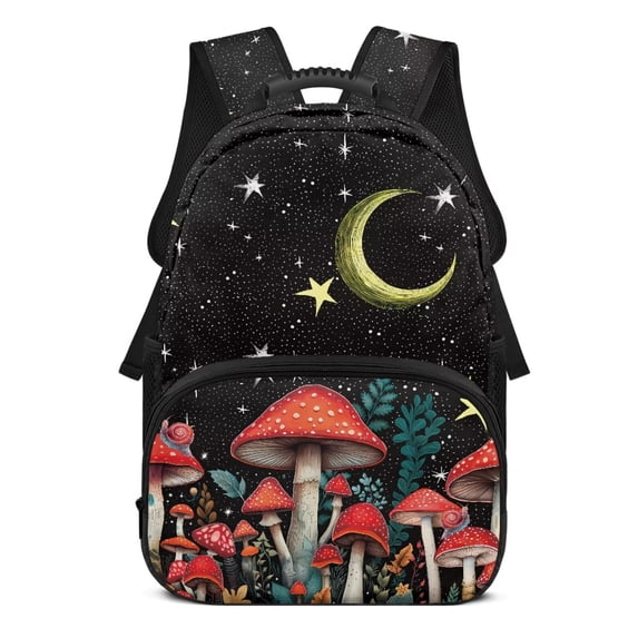 HUIACONG Mushroom Moon Star School Backpack for Students Age 6-18 Ergonomic Padded Adjustable Shoulder Straps Large Capacity Water Resistant Bookbag for Elementary Middle High School Daily Use