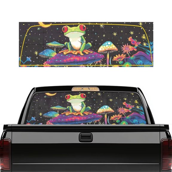 HUIACONG Mushroom Truck Rear Window Sticker Frog Rear Window Sticker Truck Rears Windows Perforated Stickers Wrap Easy Installation Fit for Most Pickup Trucks and SUVs