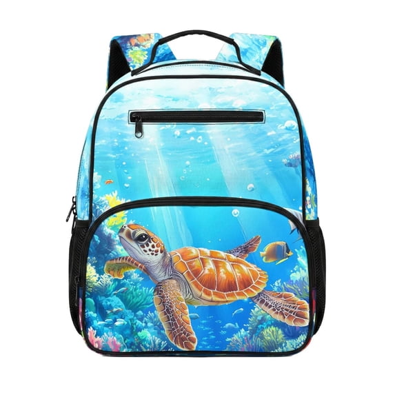 HUIACONG Ocean Sea Turtle 13.5 Inch Kids Backpack Water Resistant Multi Compartments Lightweight Breathable Padded Adjustable Shoulder Straps Sturdy School Bookbag for Preschool Elementary Boys Girls