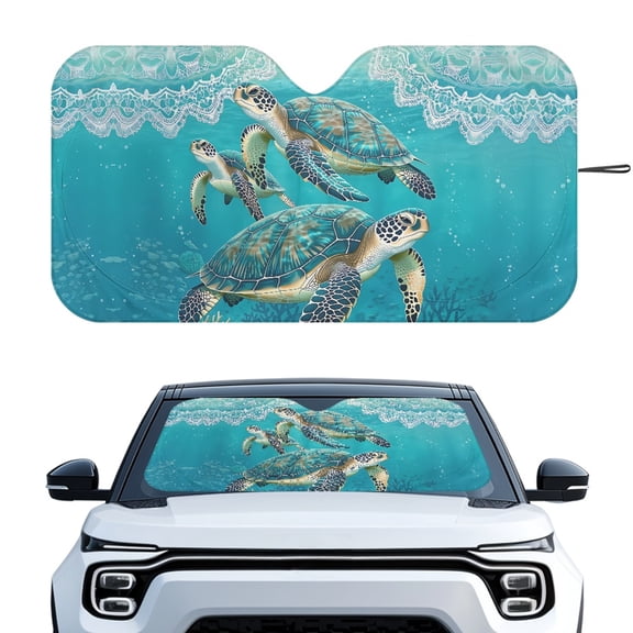 HUIACONG Ocean Sea Turtle Sun Visor Protector Windshield Sun Shade Foldable UV & Heat Protection Easy Storage Car Windshield Sun Shade Shield Cover for Front Window Trucks