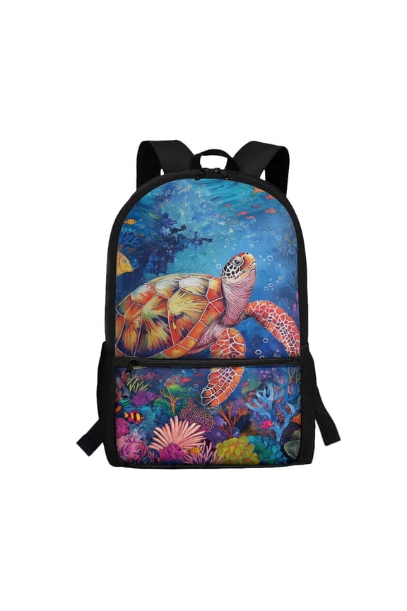 Ocean Turtle School Backpack for Daily Student Use Lightweight Multi Compartment Large Capacity for Boys Girls Ages 6‑18 Back to School