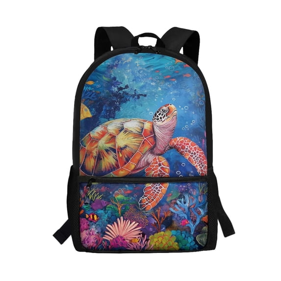 HUIACONG Ocean Turtle School Backpack for Daily Student Use Lightweight Multi Compartment Large Capacity for Boys Girls Ages 6‑18 Back to School