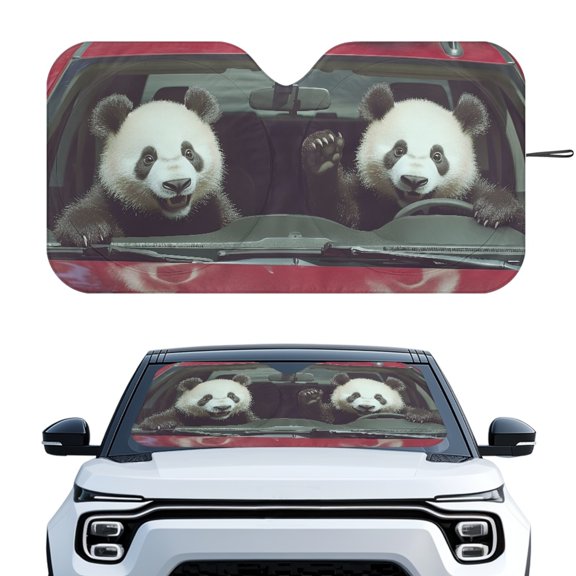 HUIACONG Panda Print Car Windshield Sun Shade, Blocks UV Rays Folding Easy Storage Front Windshield Sunshade for Front Window Car Front Windshield Window Hatchbacks