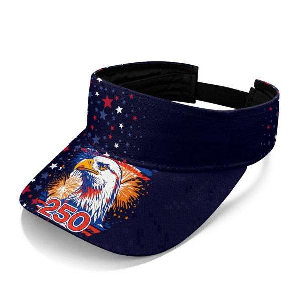 HUIACONG Patriotic Eagle Star Pattern Adjustable Sports Visor Cap for Beach Running, Breathable UV Protection Sun Visor Hat