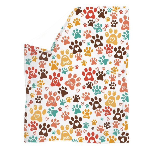 HUIACONG Paw Prints Pattern Coral Fleece Blanket, Non-Fading Coral Fleece Sofa Blanket for Camping Bed, Fluffy Super Soft Warm Throw Blanket