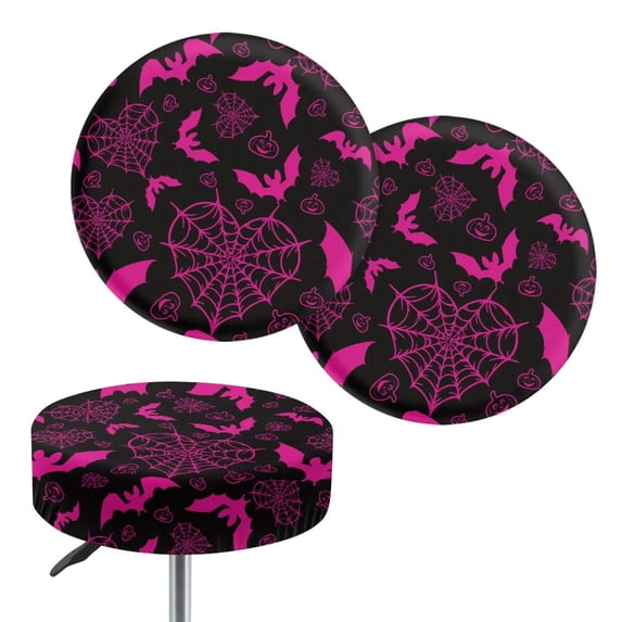 HUIACONG Pink Bat & Spider Web Polyester Stool Covers Chair Slipcovers with Elastic Fabric, Dust Proof Soft Round Stool Seat Covers for Hotel