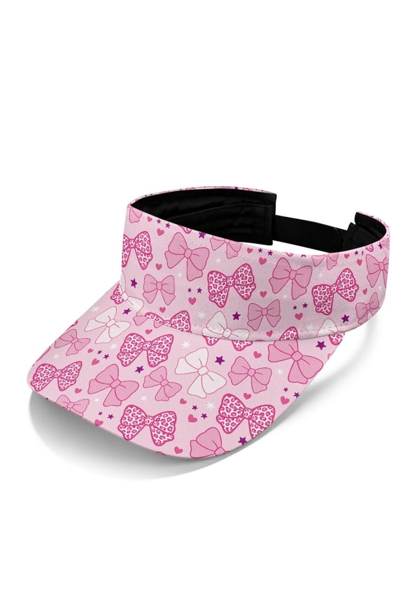 Pink Bow Hearts Pattern Sun Visor Hat Golf Visor Adjustable Clip On Open Top Wide Brim Outdoors Beach Womens Unisex