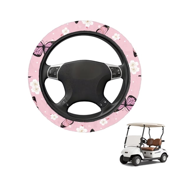 HUIACONG Pink Butterflies Golfs Cart Steering Wheel Covers 13-14 Inches Non-slip Golf Steering Wheel Protection Soft Comfortable Compatible with EZGO Yamaha Club Cars
