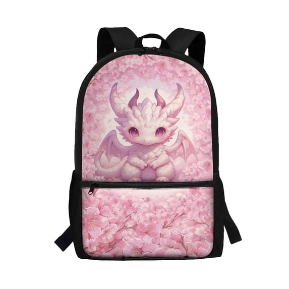 HUIACONG Pink Cherry Blossom Axolotl School Backpack for Teen Boys Large Capacity Ergonomic Padded Shoulder Straps for Kids Ages 6‑18 Daily Use