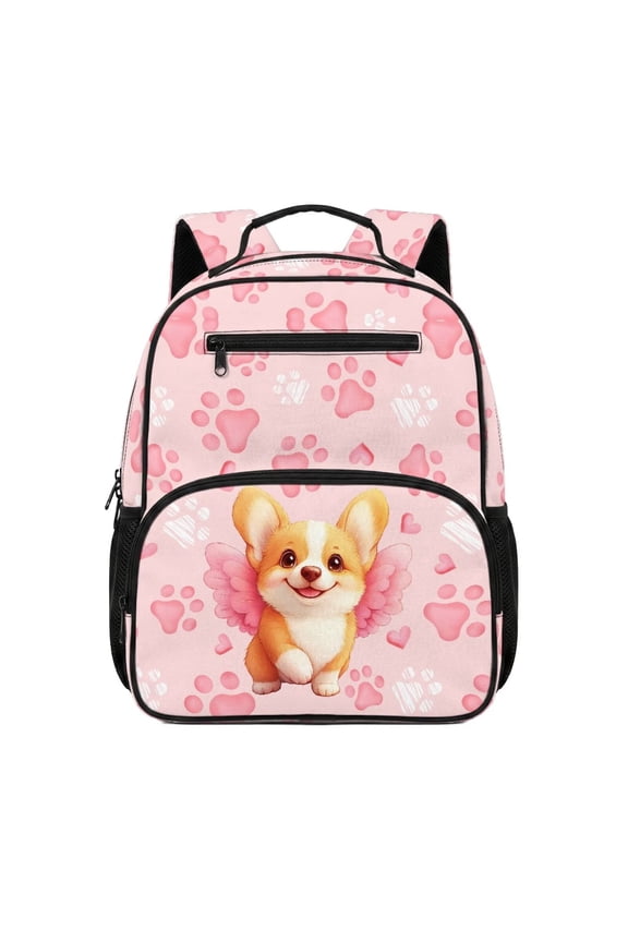 Pink Corgi Paw 13.5 Inch Backpack for Kids Girls, Lightweight Water Resistant School Bag with Adjustable Breathable Padded Straps, Large Multi Pocket Bookbag for School Travel Daily Use