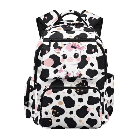 HUIACONG Pink Cow Print School Backpack for Kids Age 5-16 Water Resistant Lightweight Bookbag with Adjustable Padded Straps Multi Pocket Durable Bag for Primary School Travel Daily Use