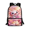 thumbnail image 1 of HUIACONG Pink Floral Axolotl School Backpack for Teen Girls Breathable Adjustable Straps Water Resistant for Elementary High School Daily Travel, 1 of 6