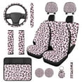 thumbnail image 1 of HUIACONG Pink Leopard Print Car Seat Cover Full Set with Steering Wheel Cover Coasters Seat Belt Pads Armrest Cover Headrest Cover Keychain,14 Pcs Auto Accessories for Women Interior,Easy to Install, 1 of 8