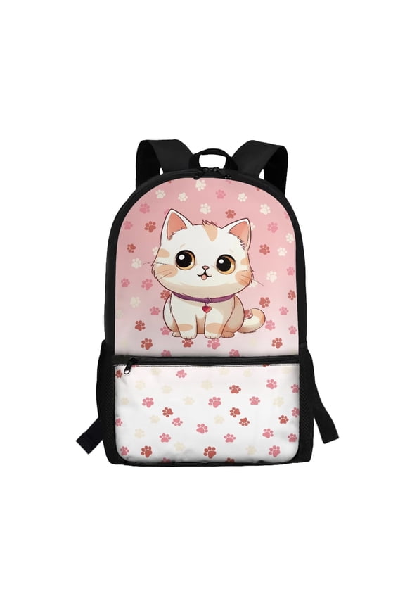 Pink Polka Dot Cat Kids Backpack for Back to School Ergonomic Adjustable Straps Water Resistant Large Capacity for Students 6‑18 Daily Use