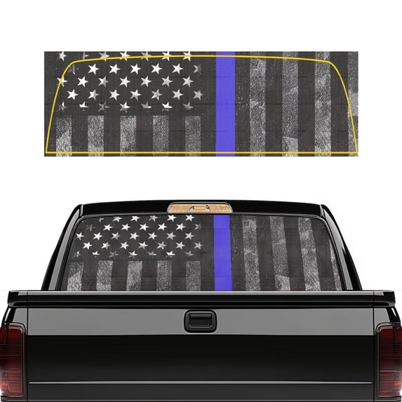 HUIACONG Police US Flag Pickup Car Window Stickers Truck Accessories Personalized Decoration Decal 66 x 22 inch Truck Rear Windows Graphics Easy Installation Fit Most Pickup Trucks SUV