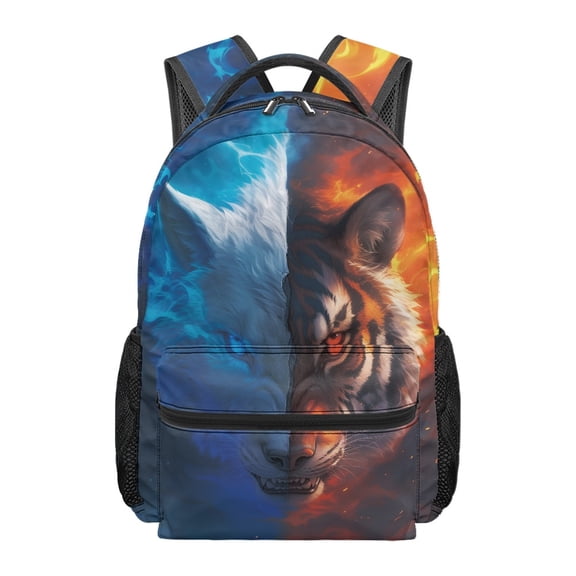 HUIACONG Polyester Water Resistant Student Backpack for School Picnic Travel, Waterproof Durable School Backpack, Wolf Tiger