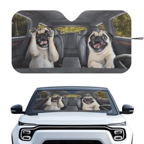 HUIACONG Pug Dog Car Windshield Sun Shade, UV Reflective Foldable Universal Vehicle Interior Accessories Foldable Sunshade for Universal Fit Most Cars Vehicles Automotive