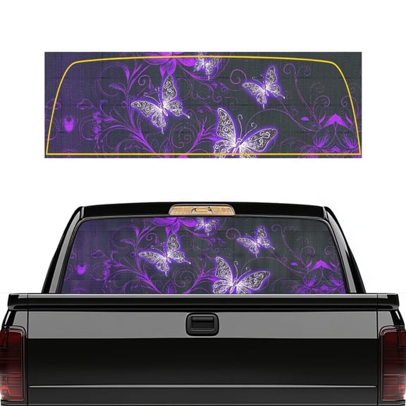 HUIACONG Purple Butterfly Pickup Car Window Stickers Truck Accessories Personalized Decoration Decal 66 x 22 inch Truck Rear Windows Graphics Easy Installation Fit Most Pickup Trucks SUV
