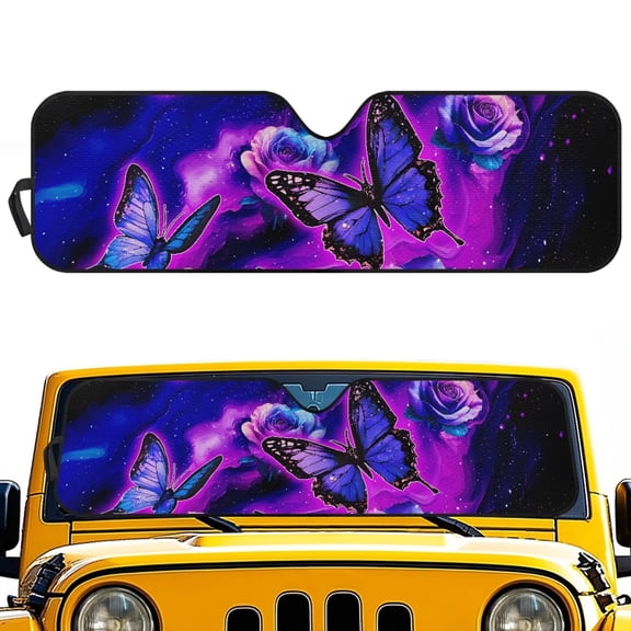 HUIACONG Purple Butterfly Sun Shade Windshield for 2007-2023 Wrangler Rubicon Sahara TJ JK JKU 2 & 4 Door-Blocks UV Rays Sun Visor Protector,Car Sun Shade Keep Your Vehicle Cool,Car Window Shade