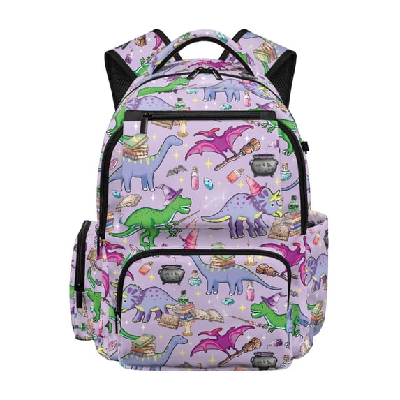 HUIACONG Purple Magic Dinosaur School Backpack for Kids Age 5-16, Water Resistant Bookbag with Adjustable Cushioned Straps, Multi Pockets Sturdy Lightweight Daypack for School & Outdoor Trips