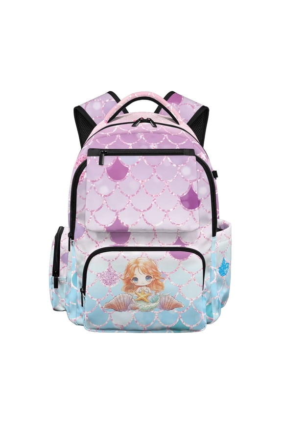 Purple Mermaid Scale Girls Backpack for Kids Age 5-14 Large Capacity Water Resistant School Bag with Ventilated Padded Straps Multi Pocket Bookbag for Primary School Daily Use Travel