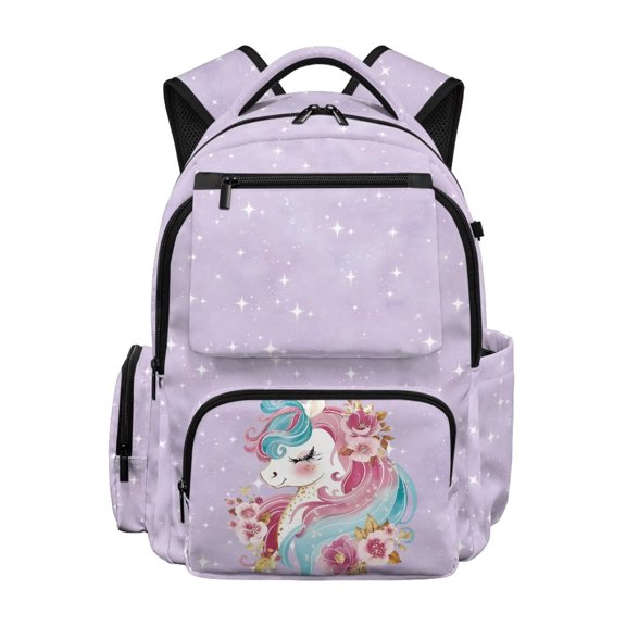 HUIACONG Purple Unicorn Print Kids School Backpack for Girls Age 5-16 Multi Pockets Water Resistant Bookbag Adjustable Padded Straps Lightweight Sturdy School Bag for Daily Use Travel